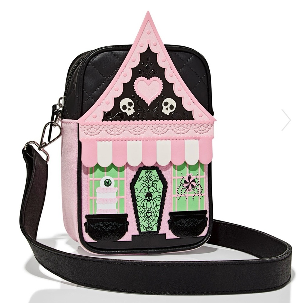 Bath & Body Works Pink and Black Glow in the Dark Haunted House Crossbody Bag
